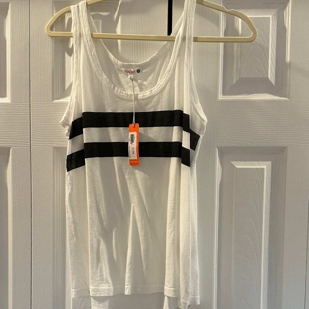 Sundry White Tank Top with Black Stripes